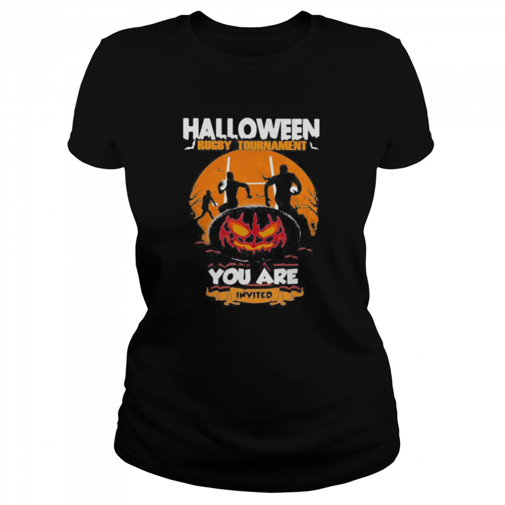Halloween Rugby Tournament You Are Invited Pumpkin Moon Classic Women's T-shirt