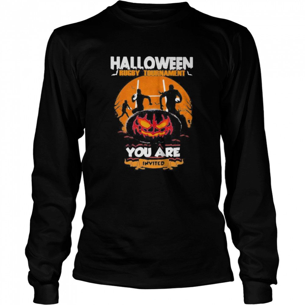 Halloween Rugby Tournament You Are Invited Pumpkin Moon Long Sleeved T-shirt