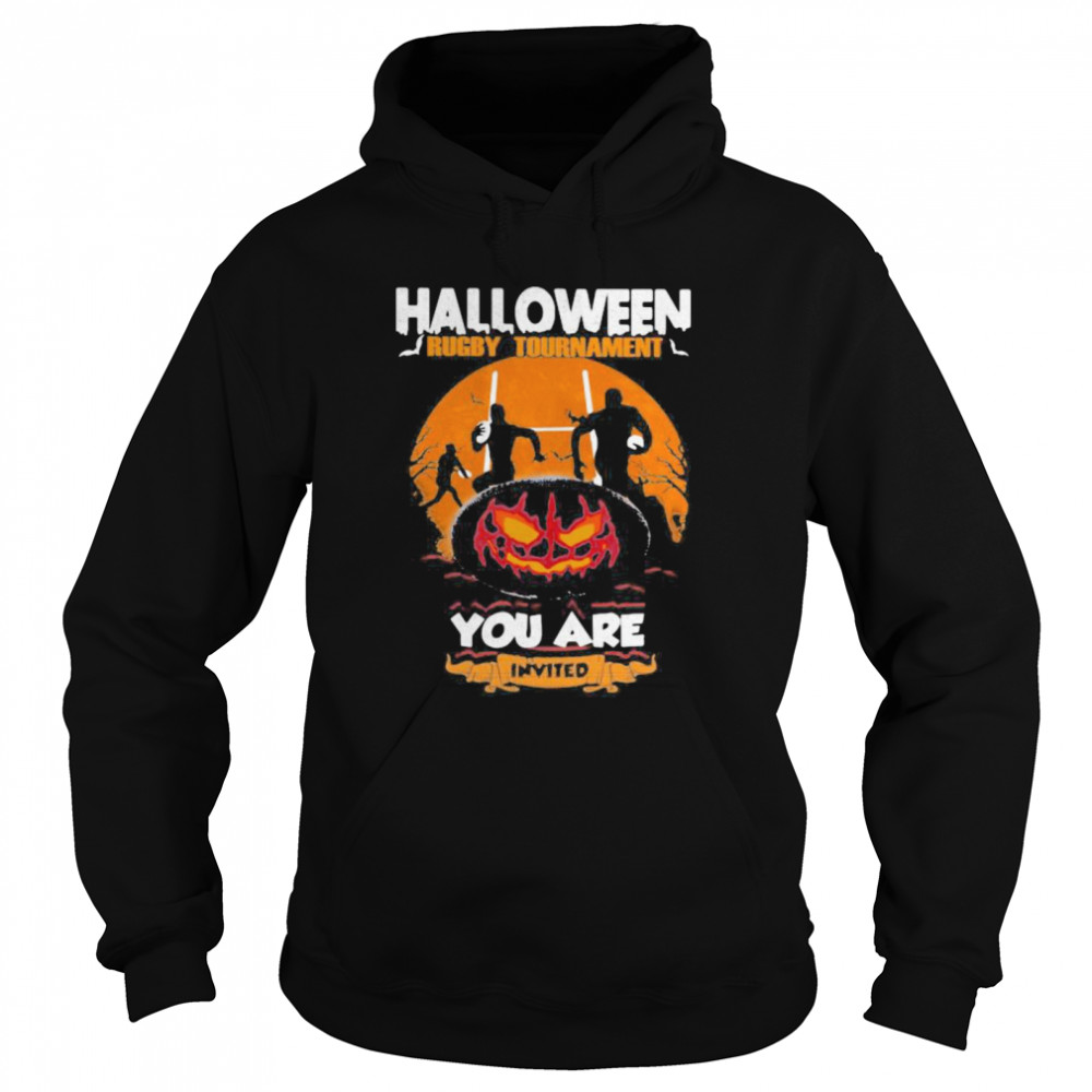 Halloween Rugby Tournament You Are Invited Pumpkin Moon Unisex Hoodie