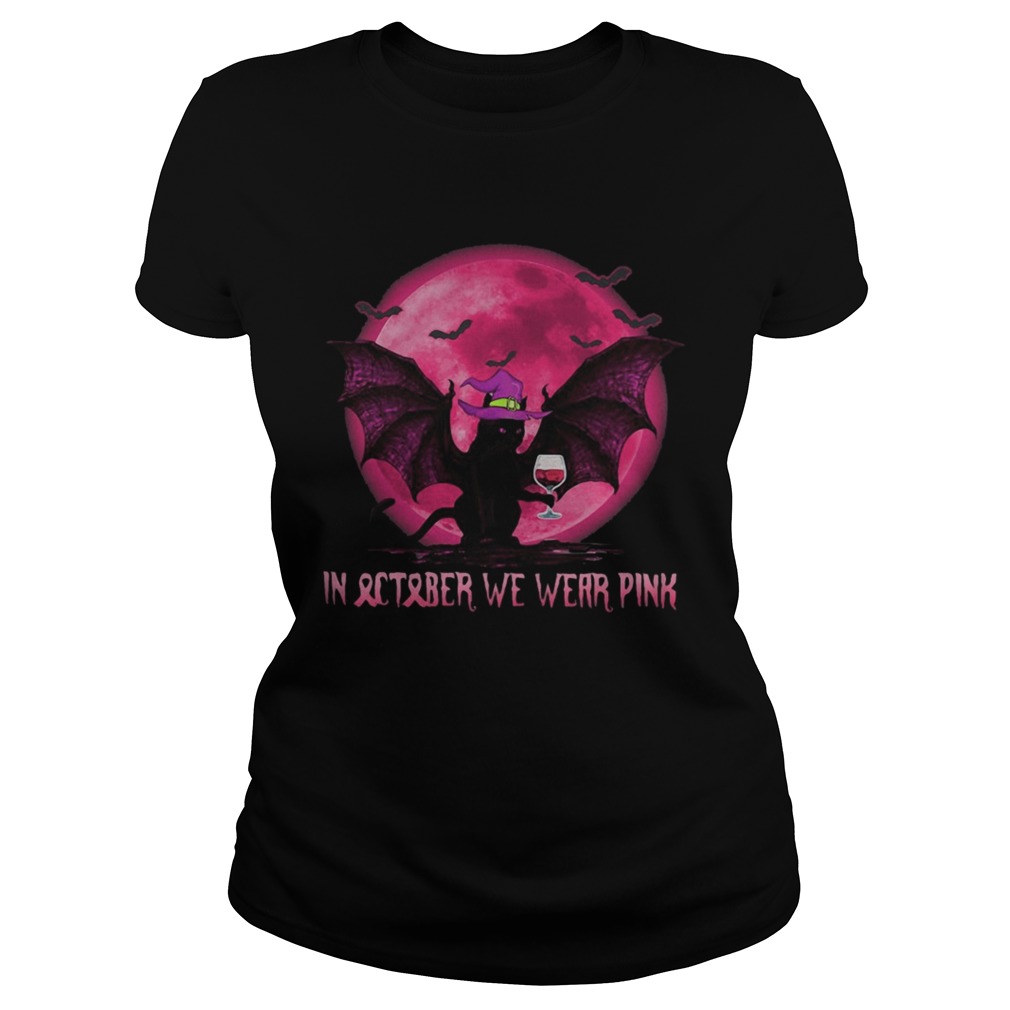 Halloween bat cat witch in october we wear pink moon Classic Ladies