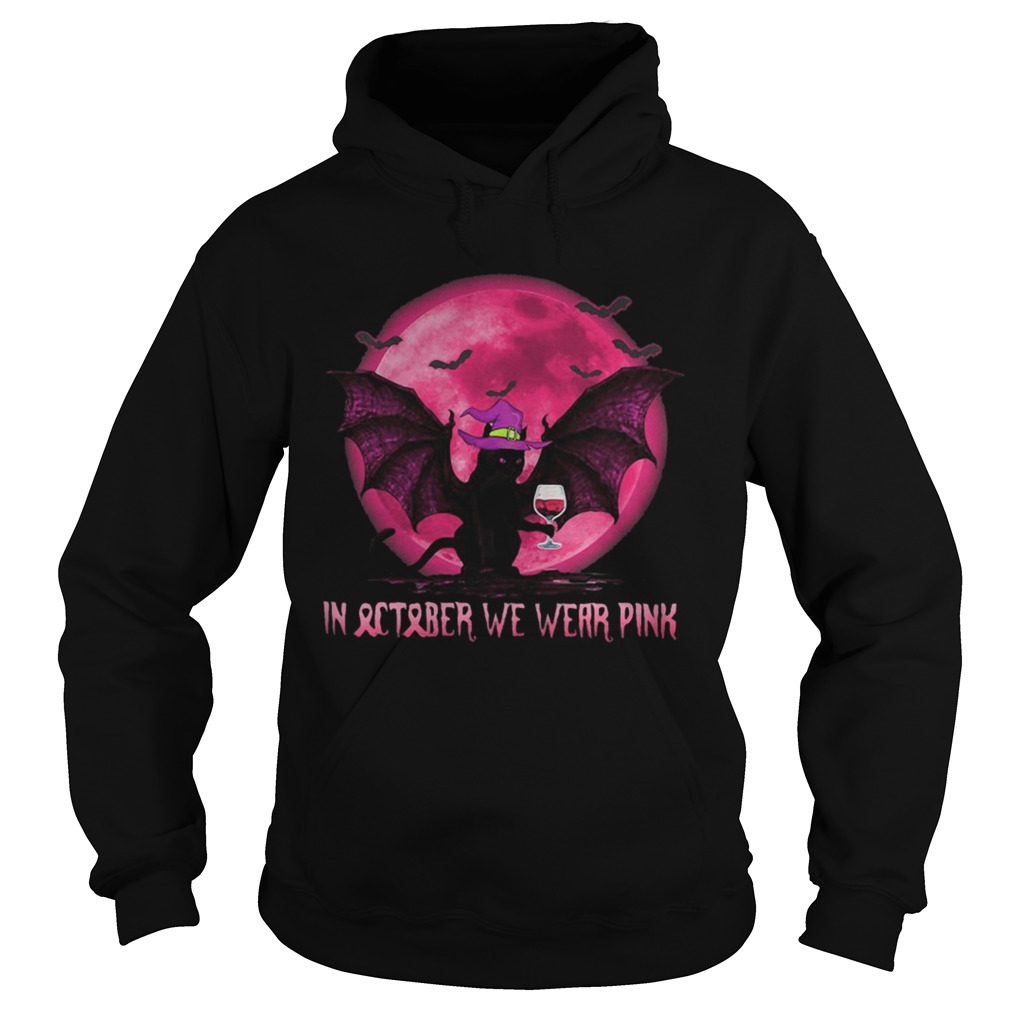 Halloween bat cat witch in october we wear pink moon Hoodie