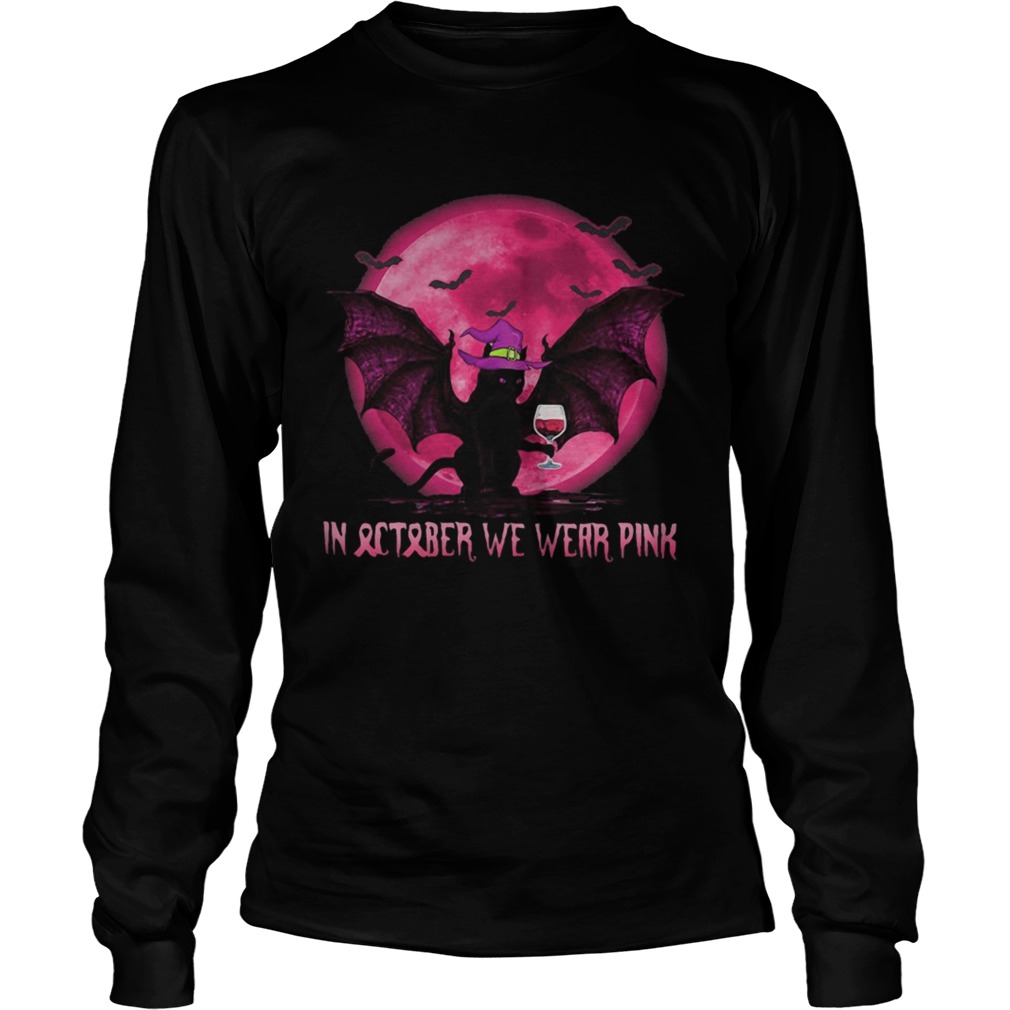 Halloween bat cat witch in october we wear pink moon Long Sleeve