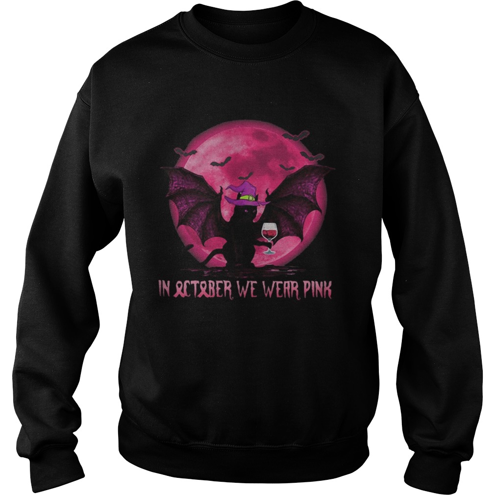 Halloween bat cat witch in october we wear pink moon Sweatshirt