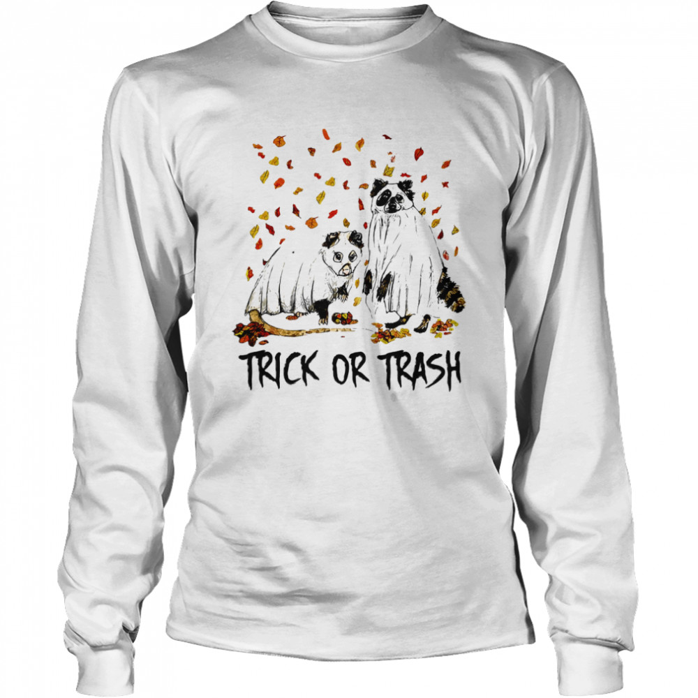 Halloween cat ghost trick or trash Long Sleeved T-shirt