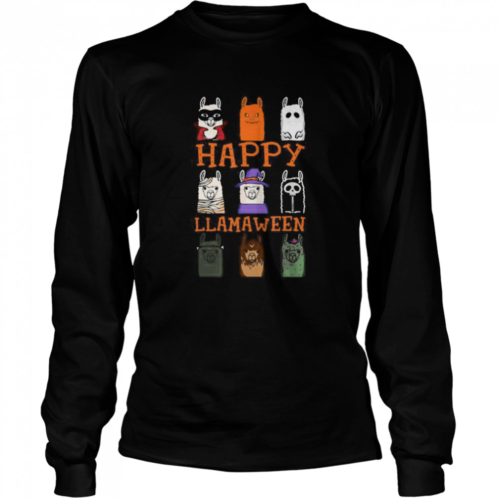 Happy Llamaween Funny Llama Boo Witch Costume Long Sleeved T-shirt