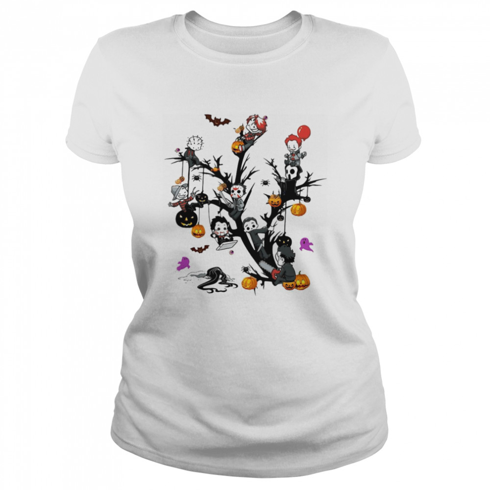 Horror Movie Characters And Pumpkin Tree Halloween Classic Women's T-shirt