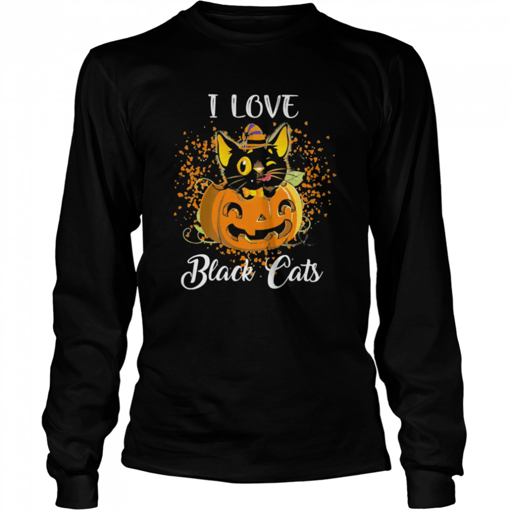 I Love Black Cats Pumpkin Halloween Long Sleeved T-shirt