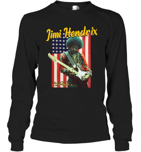Jimi Hendrix American Flag Signature T-Shirt Long Sleeved T-shirt 