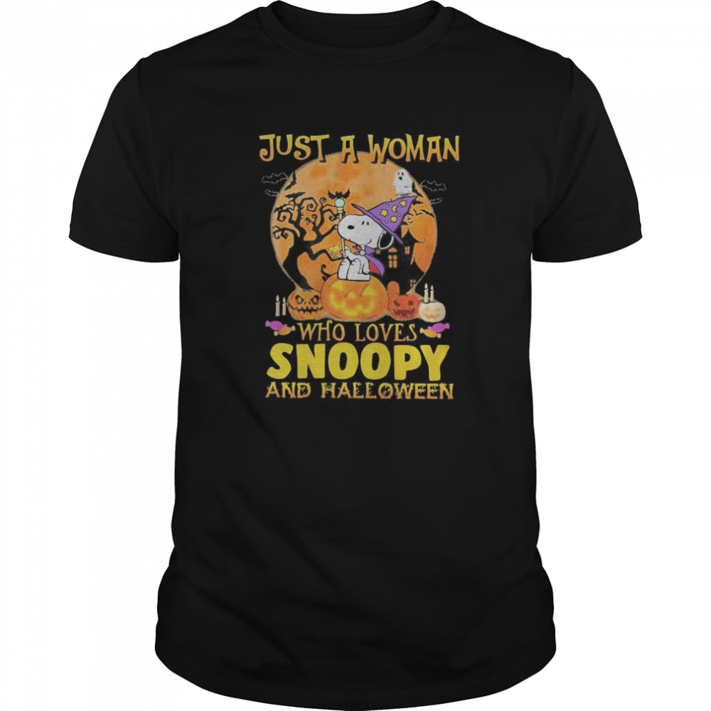 Just A Woman Who Loves Snoopy And Halloween shirt