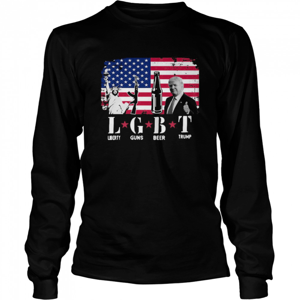 LGBT Liberty Guns Beer Trump American Flag Long Sleeved T-shirt