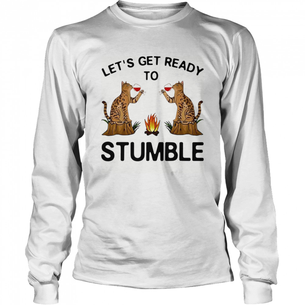 Let’s Get Ready To Stumble Cat Drinking Wine Long Sleeved T-shirt