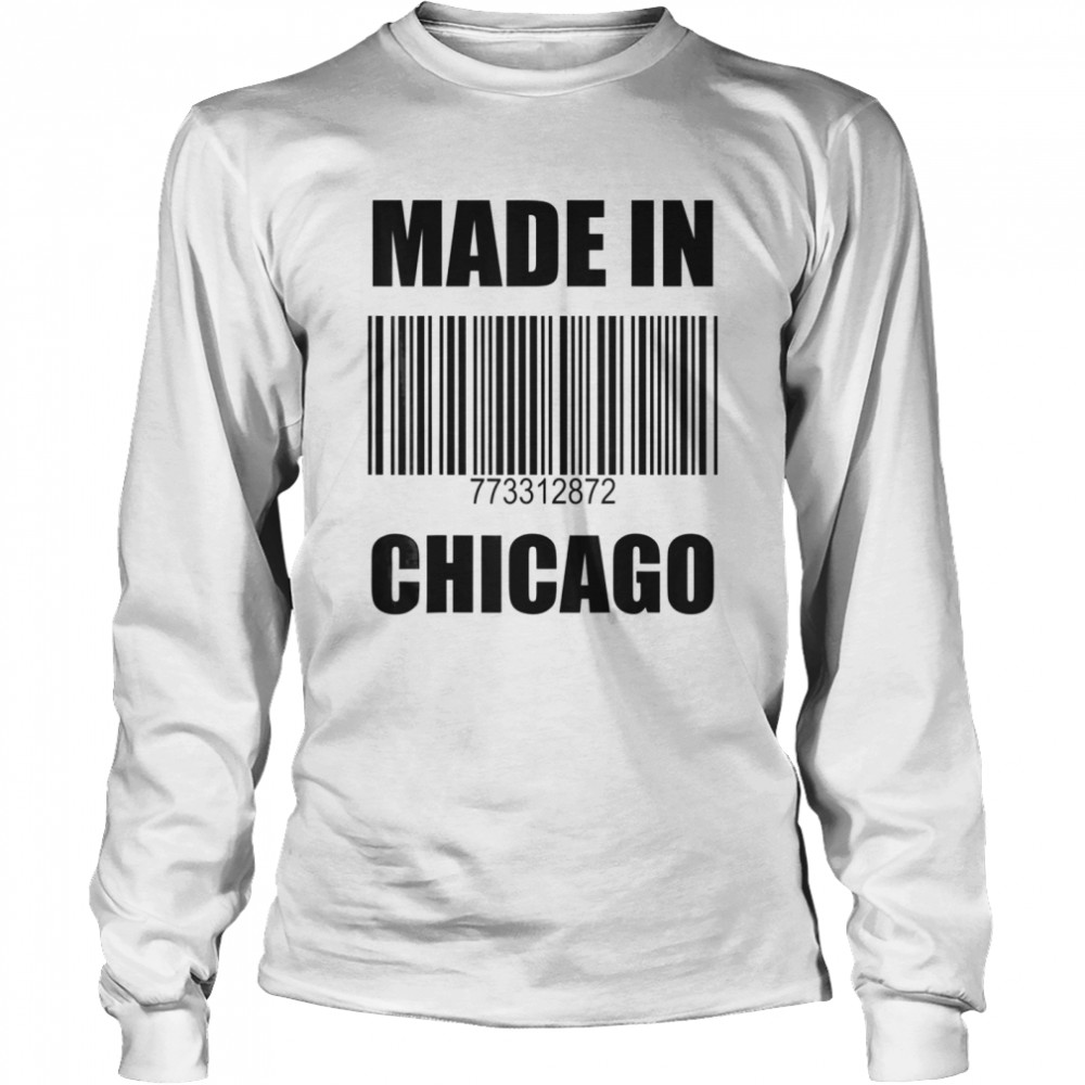 Made In Chicago Barcode With Numbers 773 312 872 Area Codes Long Sleeved T-shirt