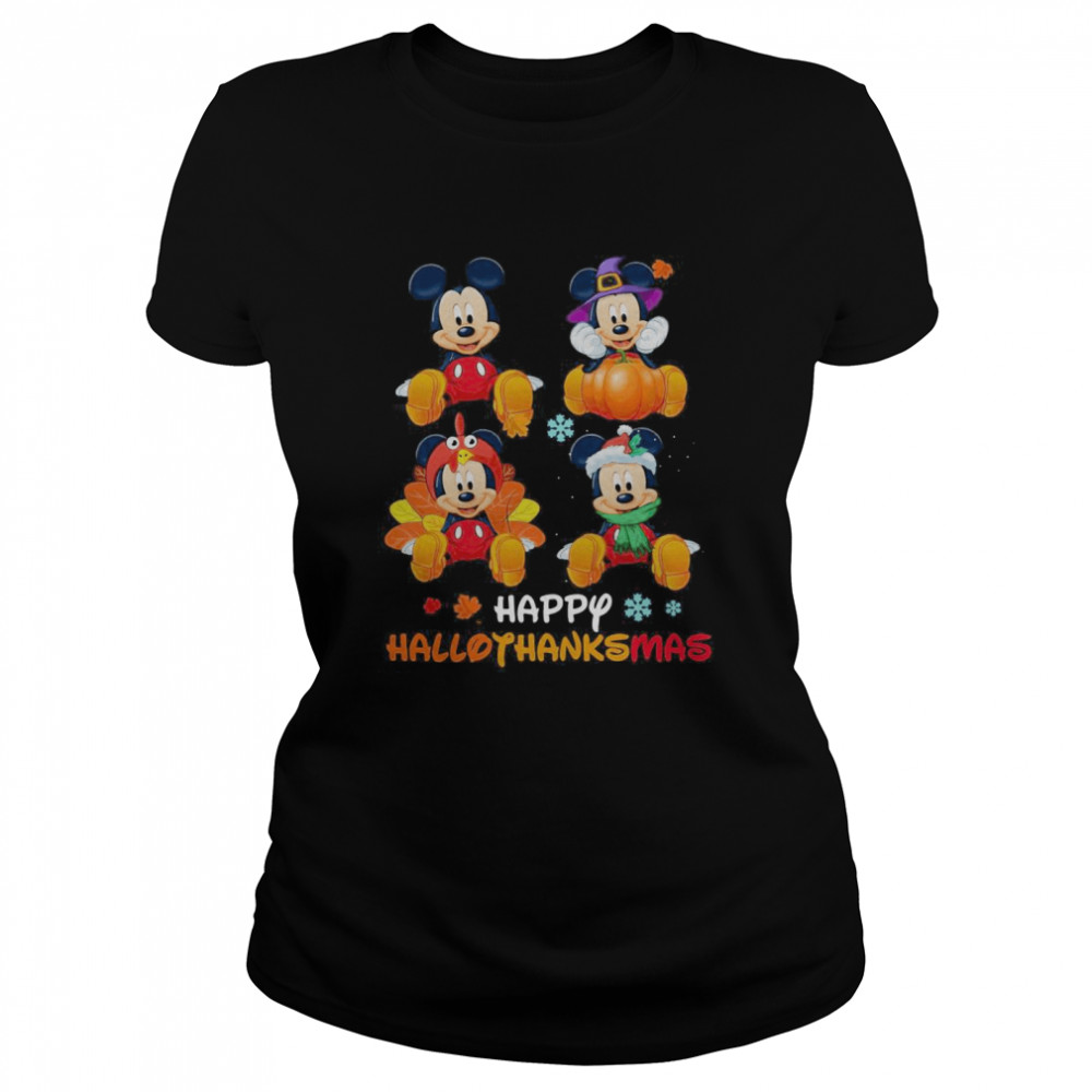 Mickey Mouse Disney Halloween And Merry Christmas Happy Hallothanksmas Classic Women's T-shirt