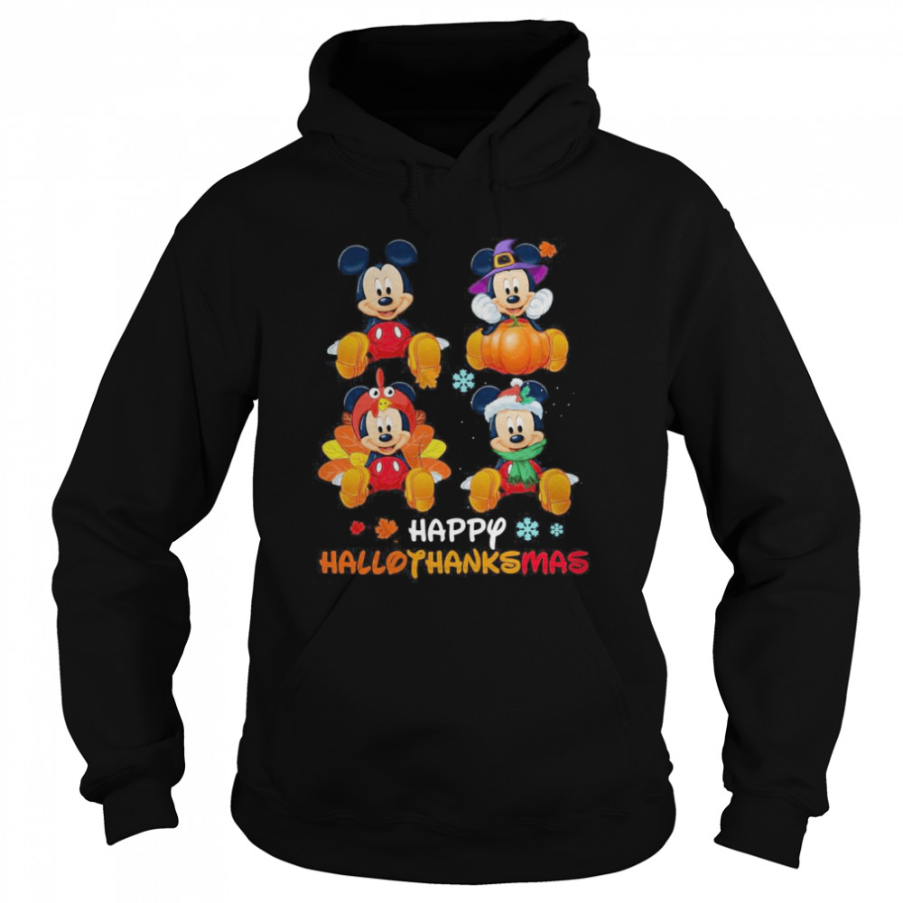 Mickey Mouse Disney Halloween And Merry Christmas Happy Hallothanksmas Unisex Hoodie