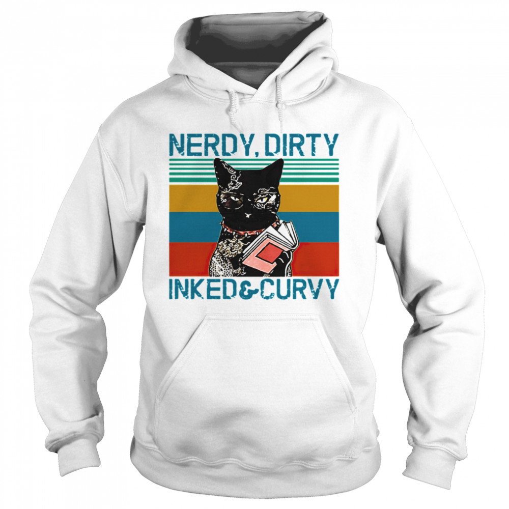 Nerdy Dirty Inked And Curvy Cat Vintage Retro Unisex Hoodie