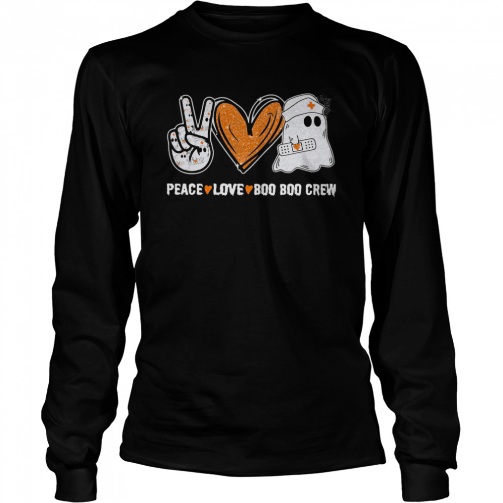 Peace Love Boo Boo Crew Ghost Nurse Halloween Long Sleeved T-shirt
