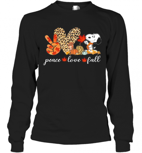 Peace Love Fall Snoopy Leopard T-Shirt Long Sleeved T-shirt 