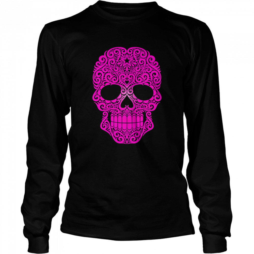 Pink Swirling Sugar Skull Long Sleeved T-shirt