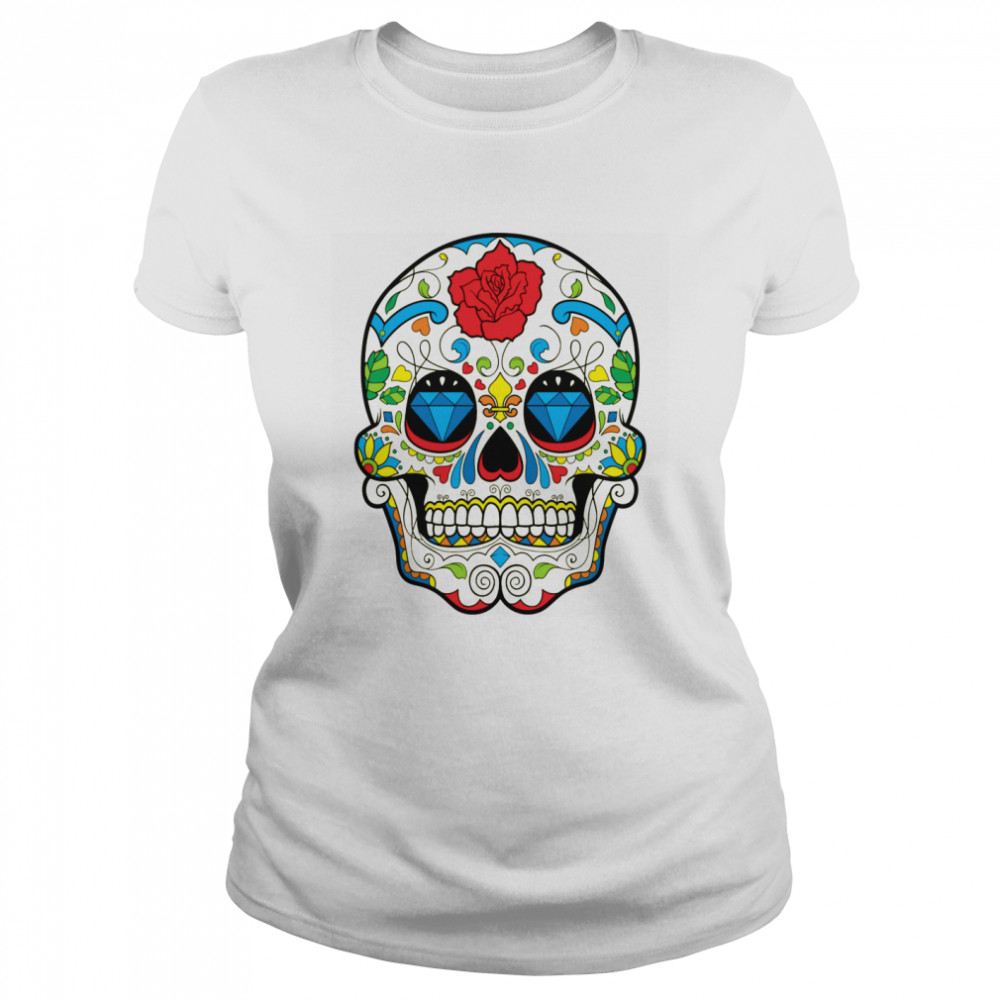 Retro Floral Sugar Skull Day Of The Dead Classic Women's T-shirt