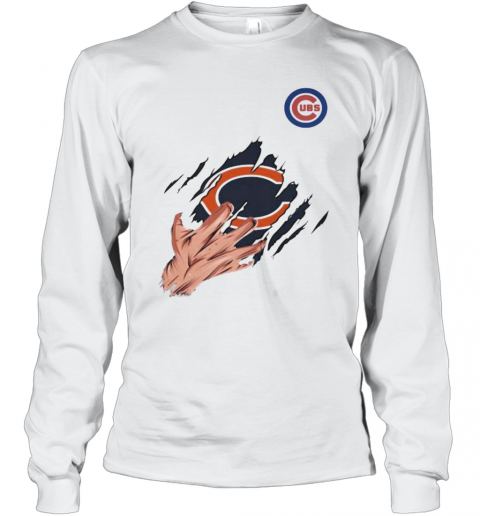 Scratch Chicago Bear And Chicago Cubs T-Shirt Long Sleeved T-shirt 