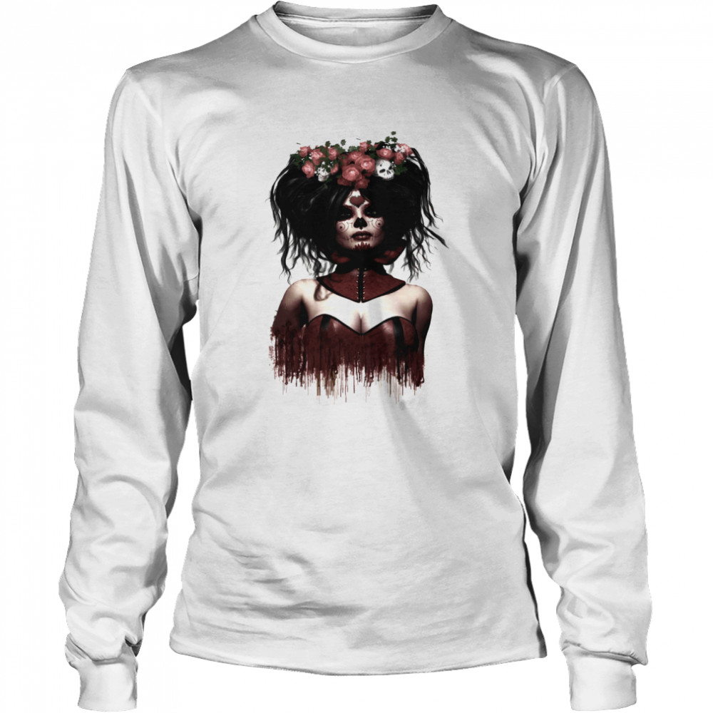 Skeleton Lady Sugar Doll Day Of The Dead Long Sleeved T-shirt