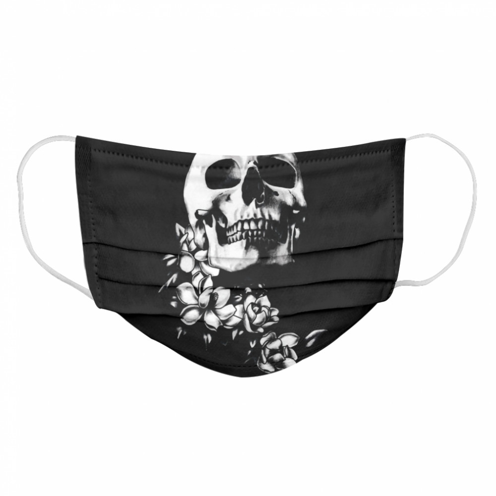 Skull And Magnolia Flowers BW Day Of The Dead Cloth Face Mask