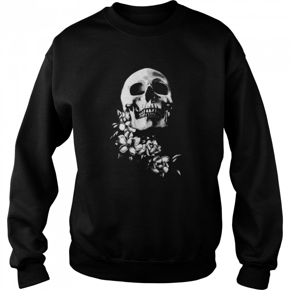 Skull And Magnolia Flowers BW Day Of The Dead Unisex Sweatshirt