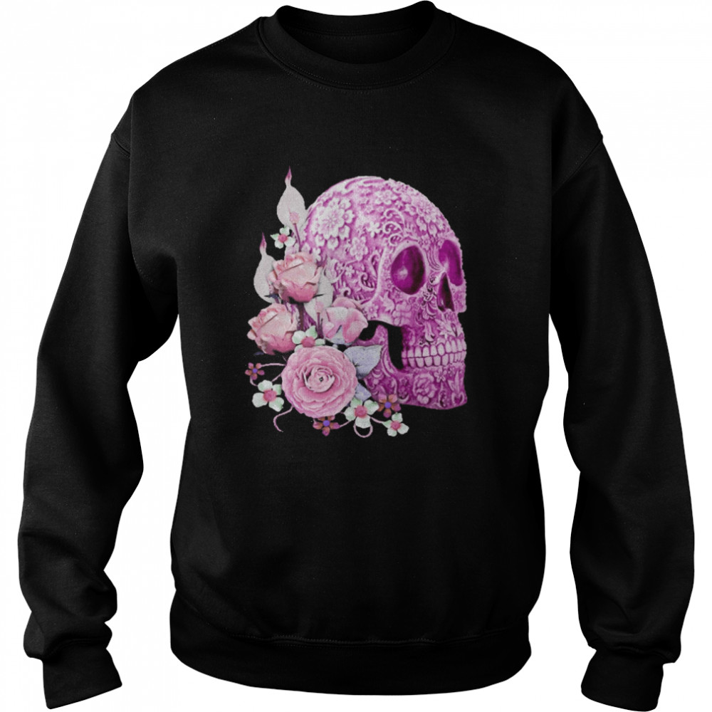 Skull Day Of The Dead Pink Flowers Unisex Sweatshirt