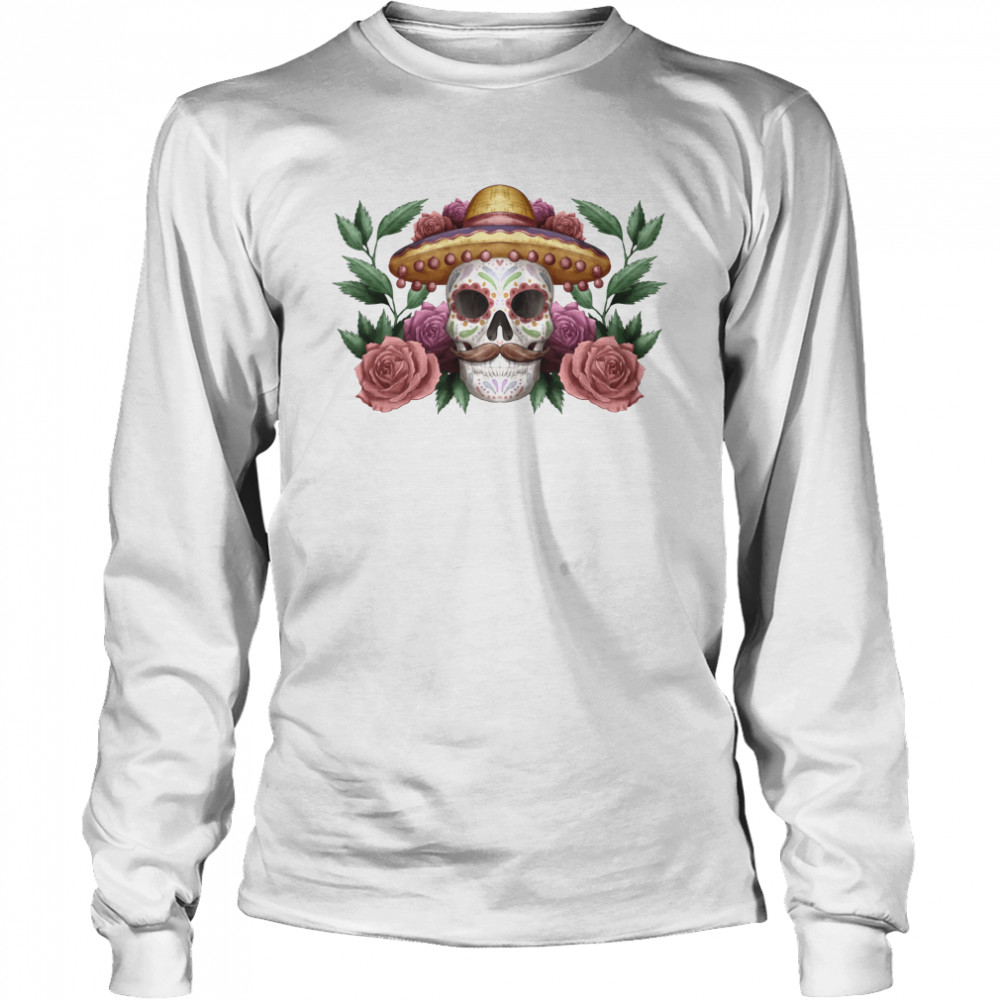 Skull Dia De Los Muertos Mexican Holiday Long Sleeved T-shirt