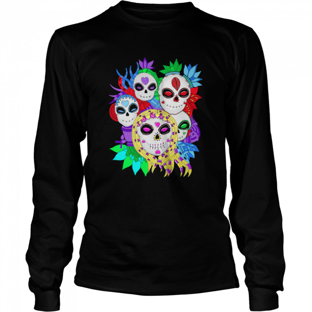 Skull Family Colorful Day Of The Dead Long Sleeved T-shirt