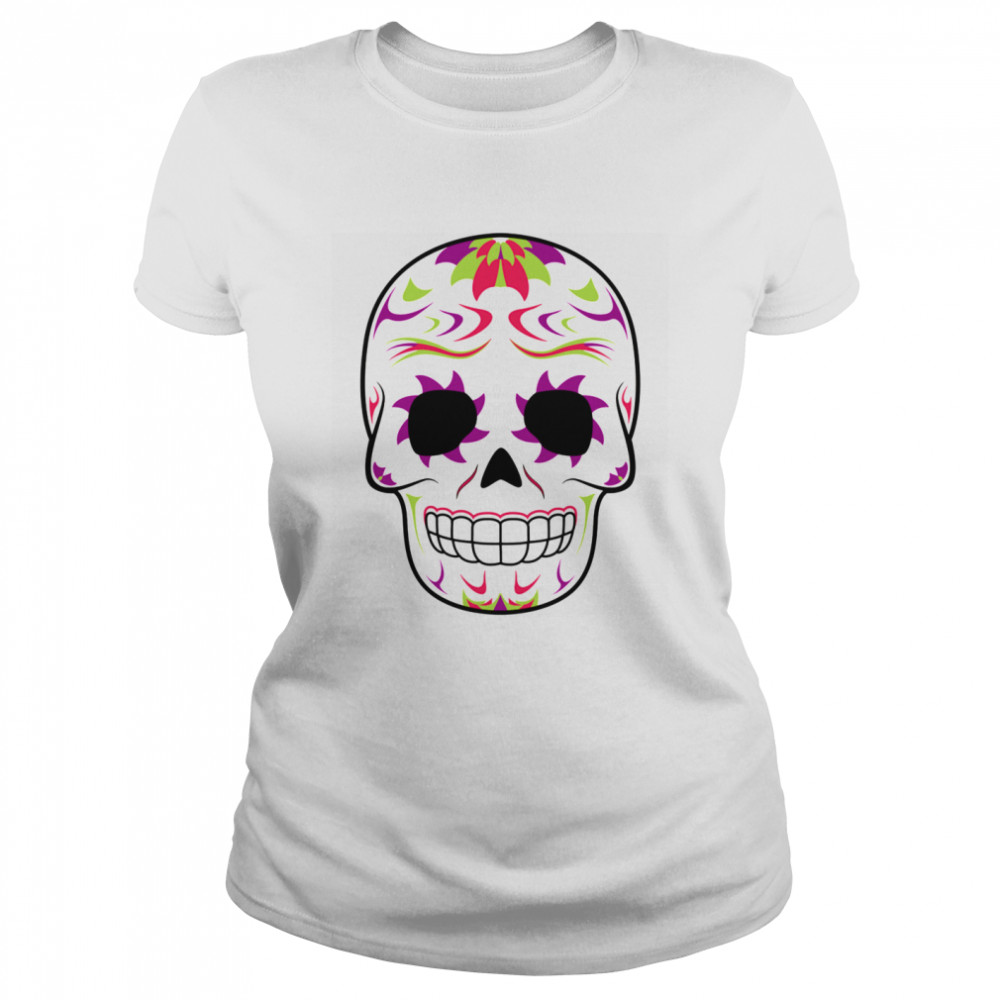 Skull Purple And Green Day Of Dead Classic Women's T-shirt