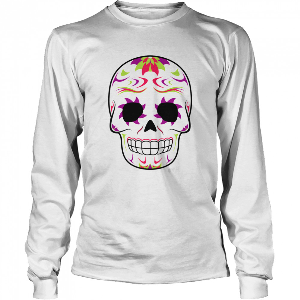 Skull Purple And Green Day Of Dead Long Sleeved T-shirt