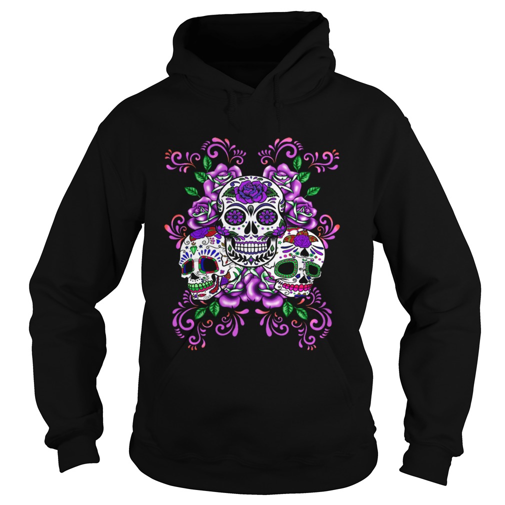 Skull Purple Floral Day Of The Dead Skulls Hoodie