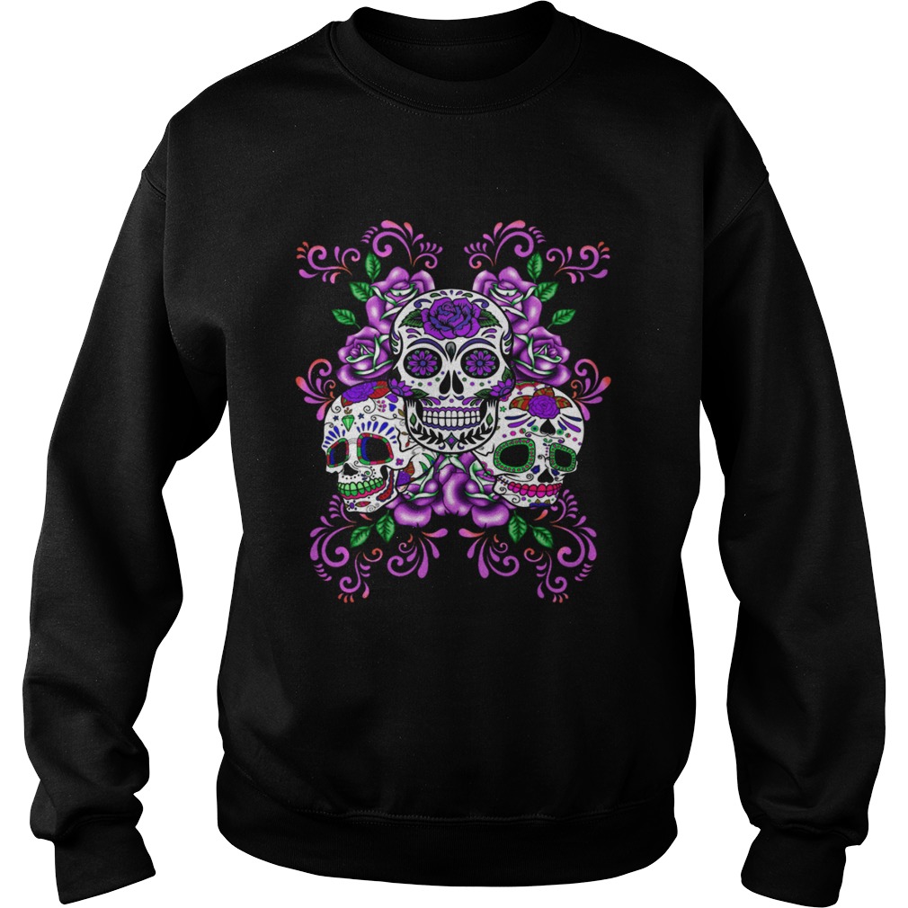 Skull Purple Floral Day Of The Dead Skulls Sweatshirt