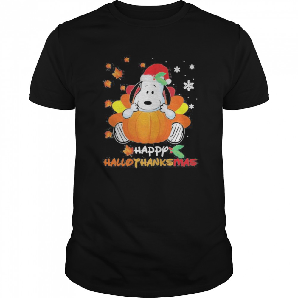 Snoopy happy hallothanksmas halloween thanksgiving christmas shirt