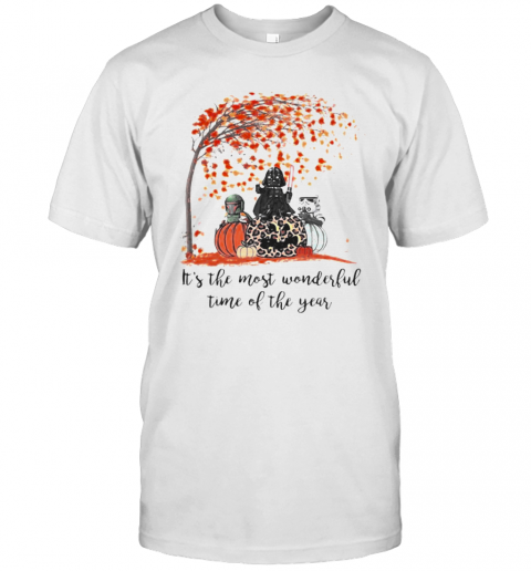 Star Wars Darth Vader It'S The Most Wonderful Time Of The Year Leaves Tree Pumpkins Leopard T-Shirt