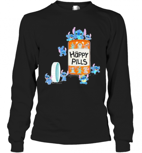 Stitch Happy Pills Cartoon T-Shirt Long Sleeved T-shirt 