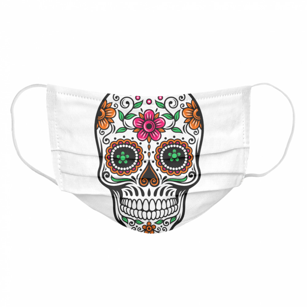 Sugar Skull And Retro Flowers Day Of The Dead Cloth Face Mask