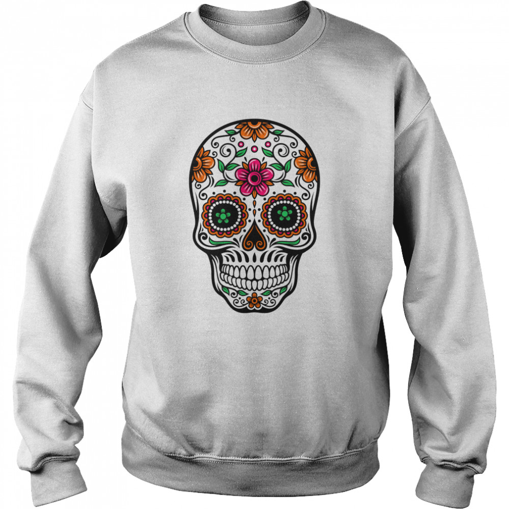 Sugar Skull And Retro Flowers Day Of The Dead Unisex Sweatshirt