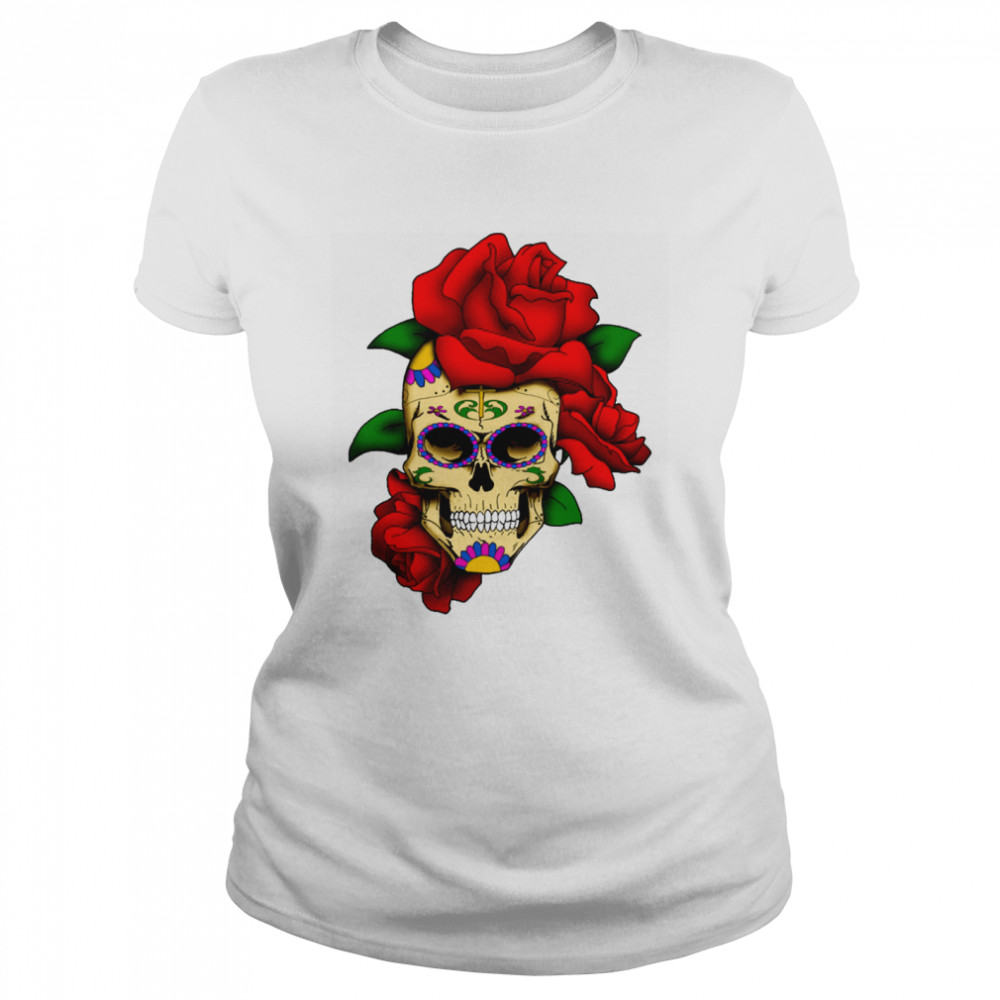 Sugar Skull With Rose Day Of The Dead Dia De Muertos Classic Women's T-shirt