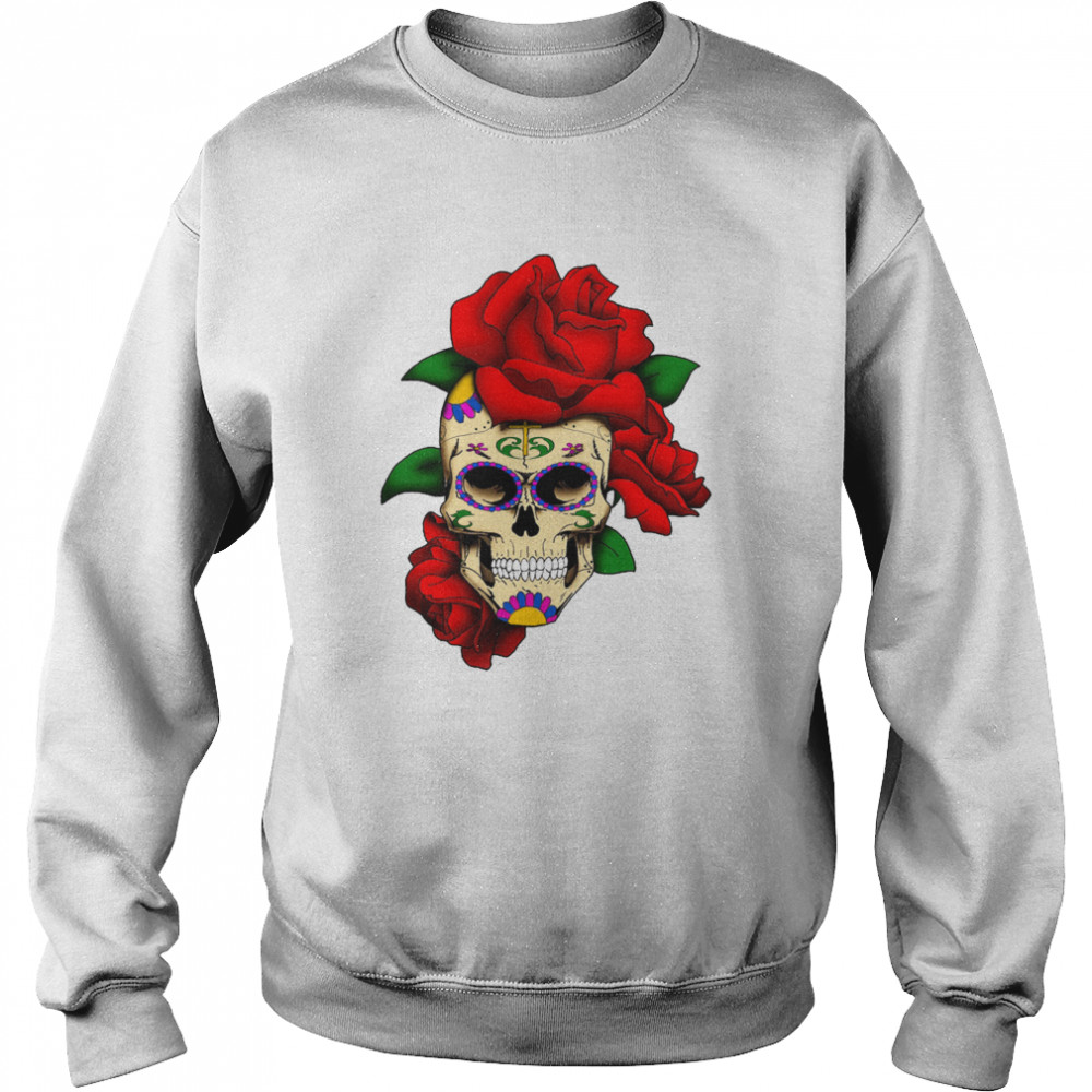 Sugar Skull With Rose Day Of The Dead Dia De Muertos Unisex Sweatshirt