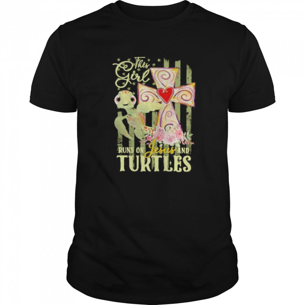 This Girl Runs On Jesus And Turtles American Flag Independence Day shirt