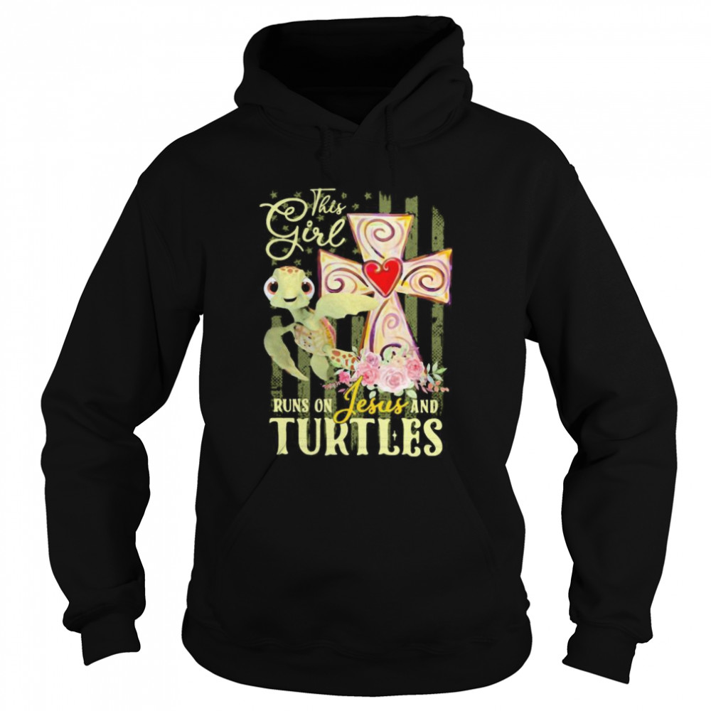 This Girl Runs On Jesus And Turtles American Flag Independence Day Unisex Hoodie