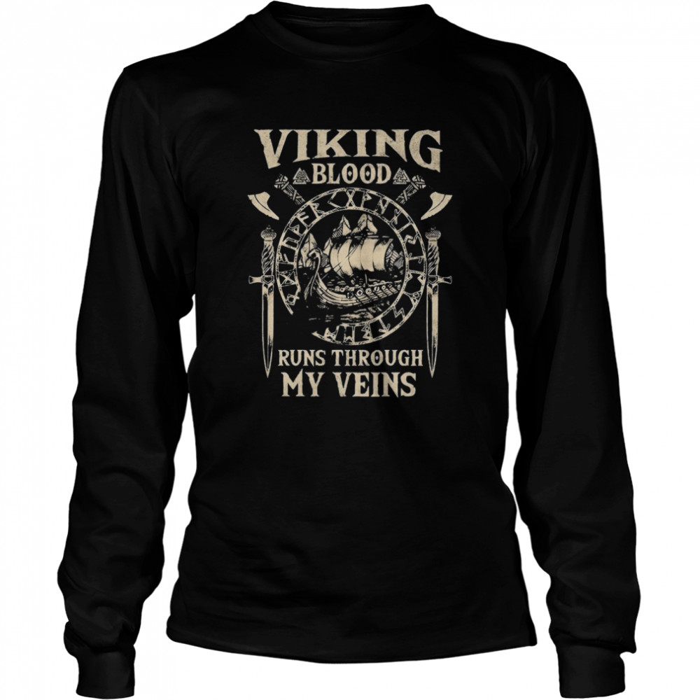 Valknut Viking Blood Runs Through My Veins Long Sleeved T-shirt