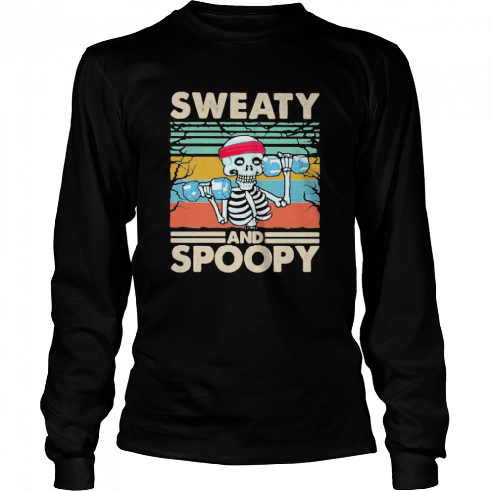 Weightlifting skeleton sweaty and spooky vintage retro Long Sleeved T-shirt