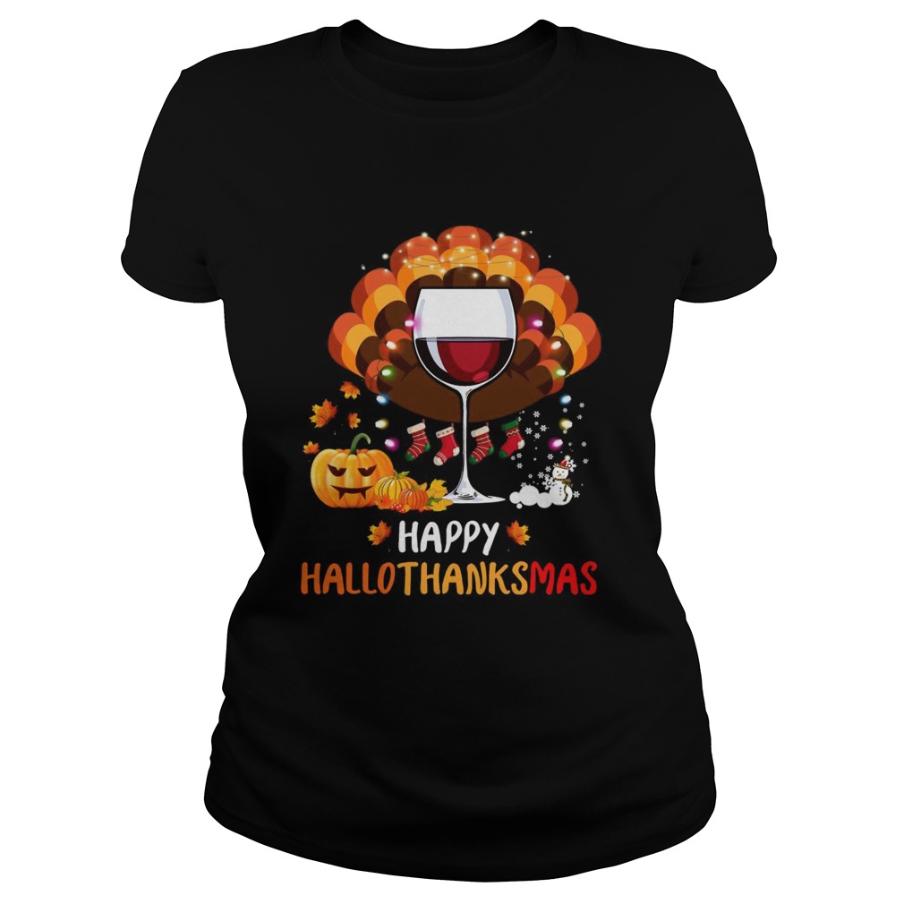 Wine Glass Happy Hallothanksmas Classic Ladies