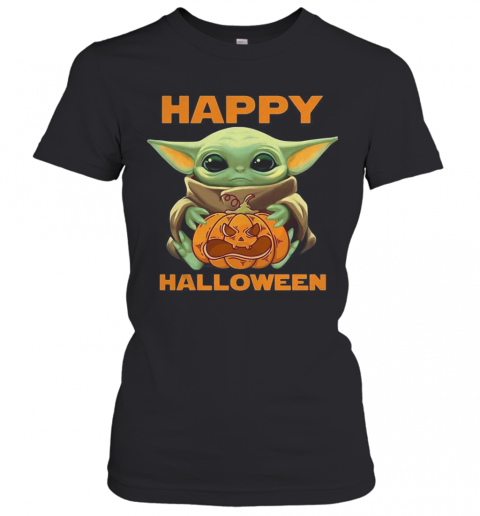 Baby Yoda Hug Pumpkin Happy Halloween T-Shirt Classic Women's T-shirt
