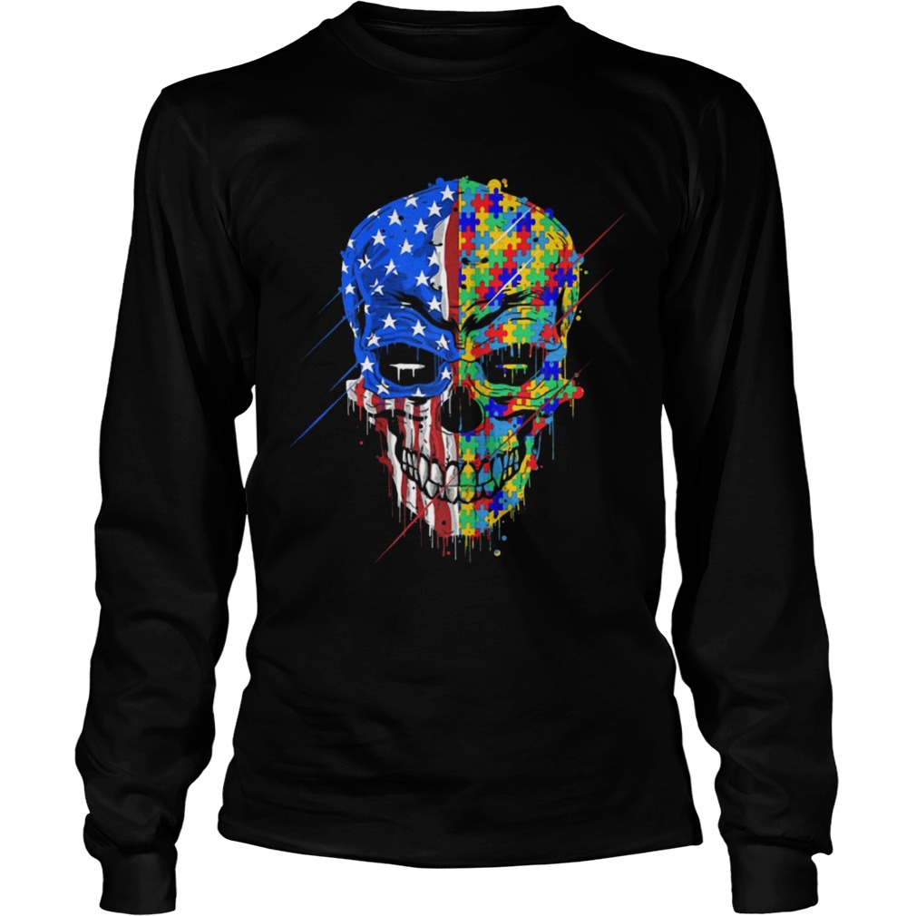 Buy Spooky Skull Autism Awareness US Flag American Support Long Sleeve