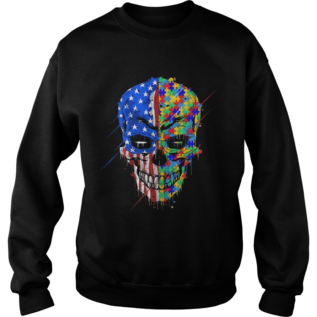 Buy Spooky Skull Autism Awareness US Flag American Support Sweatshirt