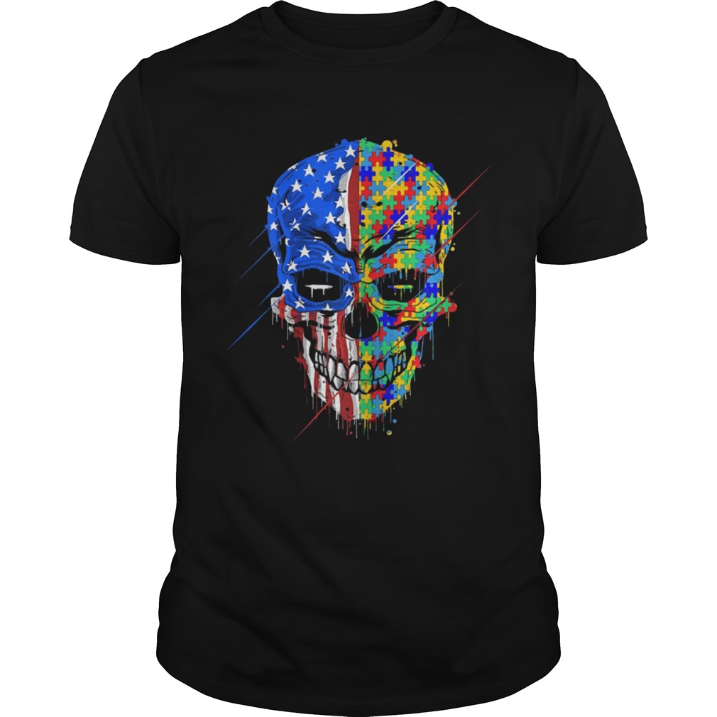Buy Spooky Skull Autism Awareness US Flag American Support shirt